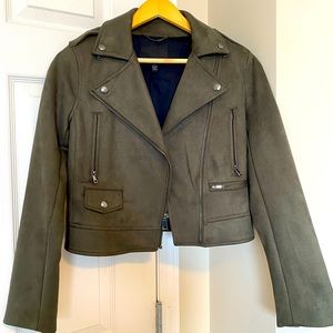 Olive Green Vegan Suede Moto Jacket by Banana Republic